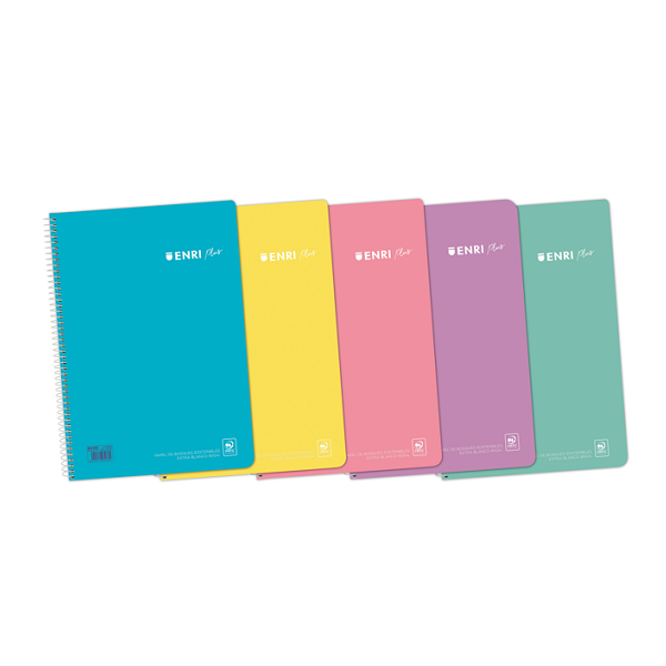 Cuaderno espiral Enri plus tapa polipropileno pastel Folio 80 hojas