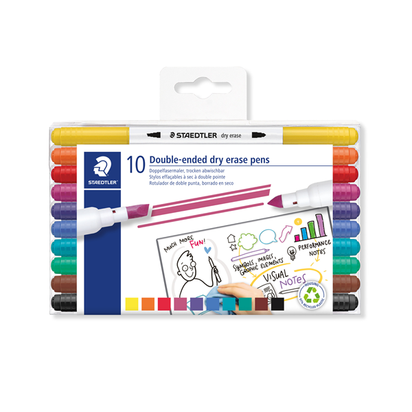 Estuche rotuladores doble punta pizarra blanca Lumocolor® 3010