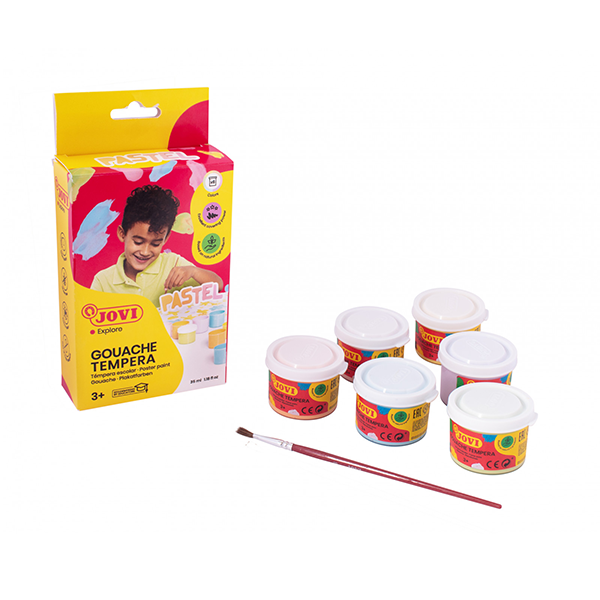Estuche 6 botes + pincel témpera Jovi colores pastel 35 ml
