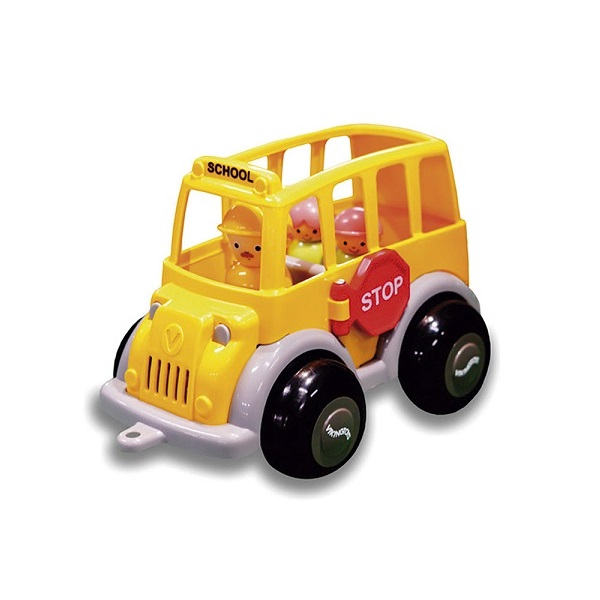 Autobús escolar con conductor y 2 niños