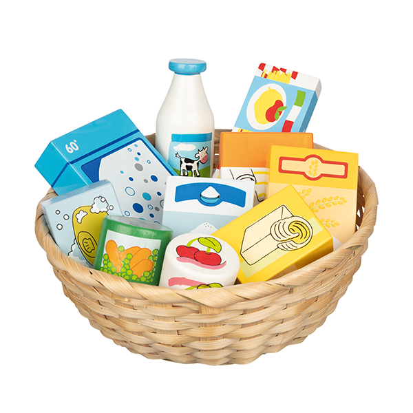 Cesta de productos alimenticios y limpieza