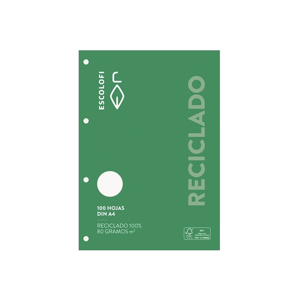 Recanvi Escolofi reciclat Green 100 fulls A4 4 forats