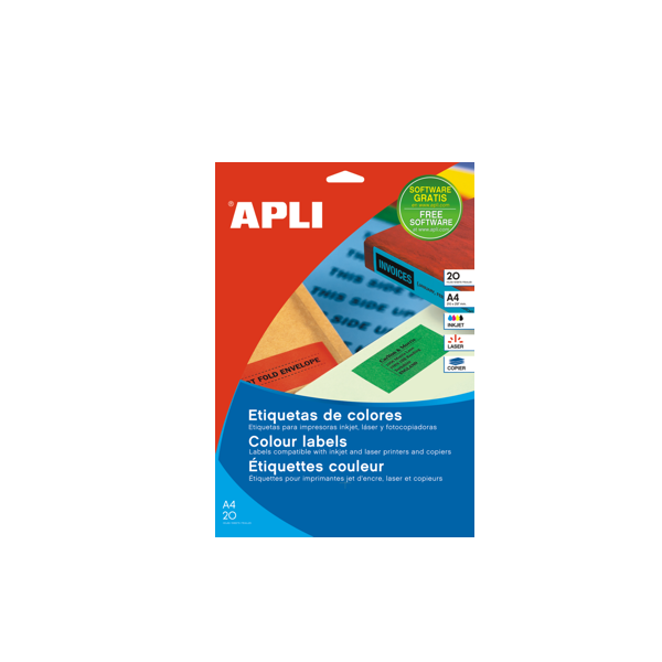 Etiquetas adhesivas de colores Apli A4 20 hojas