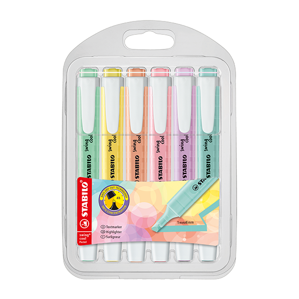 Estuche marcadores fluorescentes Stabilo Swing Cool  color pastel