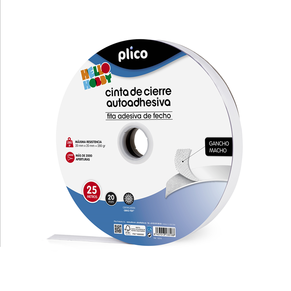 Cinta de cierre autoadhesiva Plico estrecha 20 mm x 25 metros