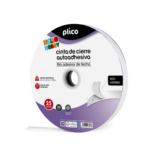 Cinta de cierre autoadhesiva Plico estrecha 20 mm x 25 metros