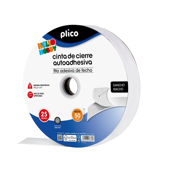 Cinta de cierre autoadhesiva Plico ancha 50 mm x 25 metros