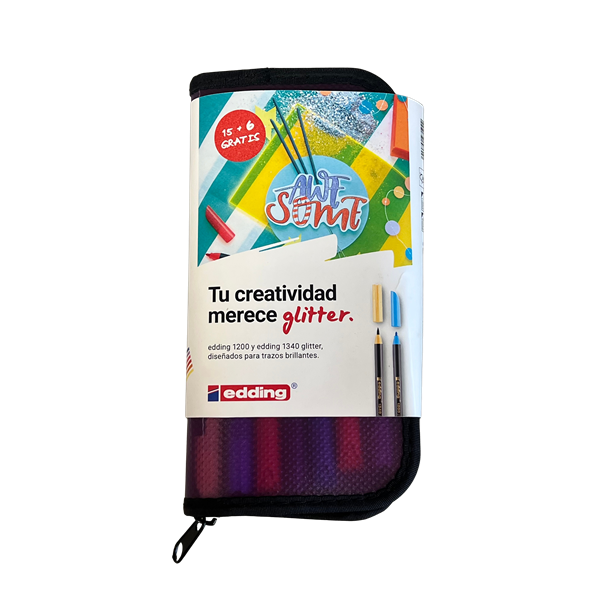 Estuche 15 + 6 gratis edding 1200 y 1340 glitter