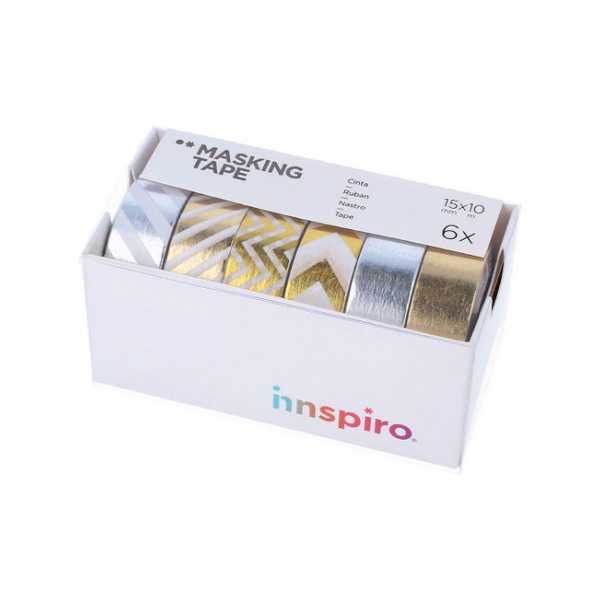 Set cintes assortides masking tape doradas y plateadas Innspiro