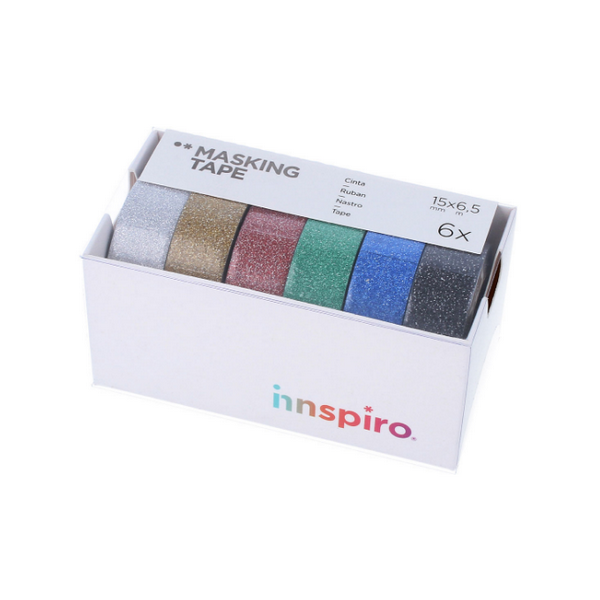 Set cintas surtidas masking tape purpurina Innspiro